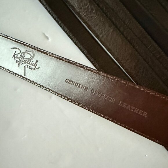 Rod Patrick Boots Mens Western Belt 1.25" Size 46 Taper End Brown Smooth Ostrich - Picture 11 of 12